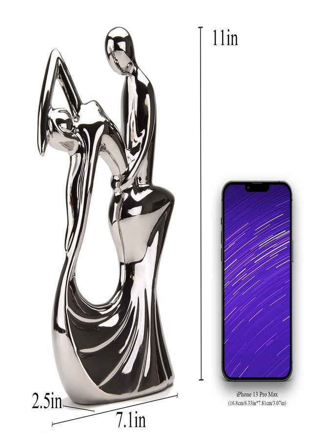 BRABUD Ceramic Romantic Couple Dancing Sculpture Abstract Statue Eelectroplating Sliver Smooth Finish Home Desk Decoration Wedding Gift Collectible Figurine 11in(H) TQGJBS347 - Image 2